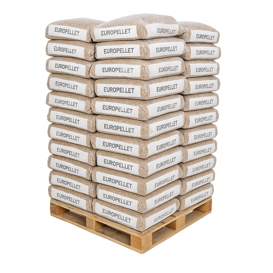 Palette mit Europellet-Holzpellets, 77 Säcke à 15 kg